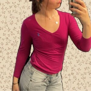 Ralph Lauren Magenta V-Neck Blouse